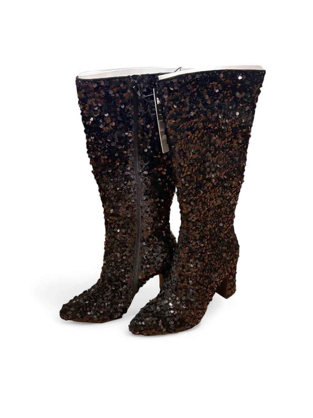NWT Madden Girl black sequin knee-high boots size 7